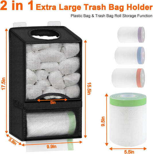 2-in-1 Black Kitchen Plastic Bag & Trash Bag Roll Dispenser - Hanging Grocery & Produce Bag Organizer V888-ELOSUNG45720