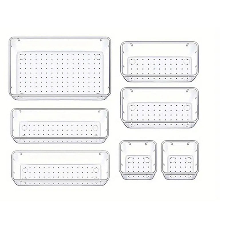 7PCS Transparent Stackable Organizer Set - 4-Size Versatile Desktop & Drawer Divider V888-ELOSUNG45729