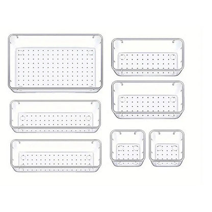 7PCS Transparent Stackable Organizer Set - 4-Size Versatile Desktop & Drawer Divider V888-ELOSUNG45729