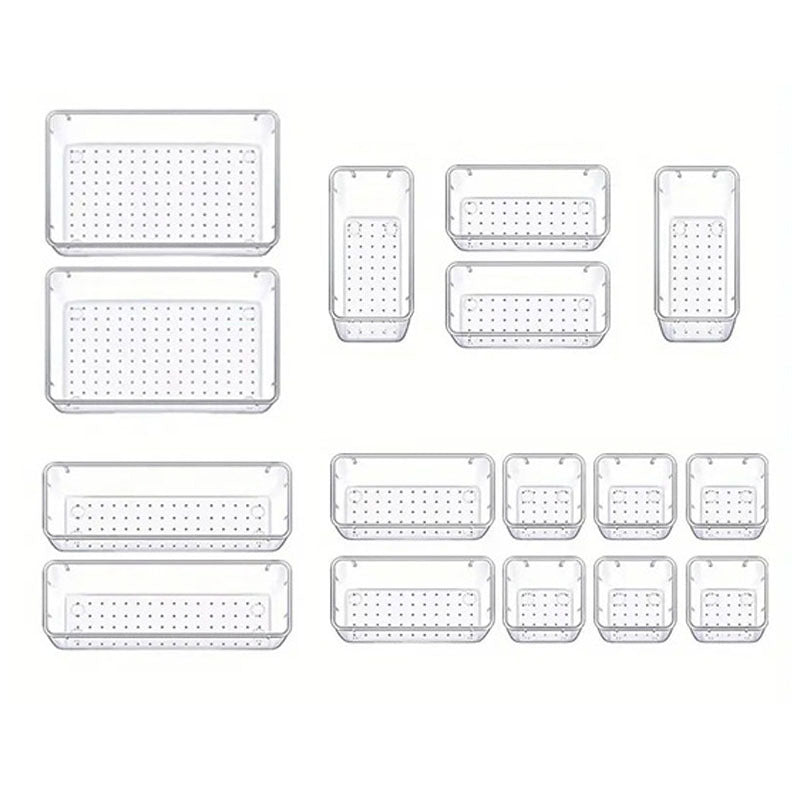 16PCS Transparent Stackable Organizer Set - 4-Size Versatile Desktop & Drawer Divider V888-ELOSUNG45730