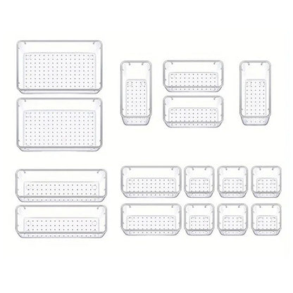 16PCS Transparent Stackable Organizer Set - 4-Size Versatile Desktop & Drawer Divider V888-ELOSUNG45730