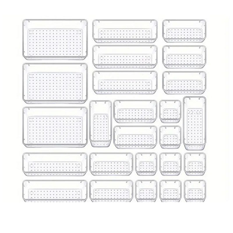25PCS Transparent Stackable Organizer Set - 4-Size Versatile Desktop & Drawer Divider V888-ELOSUNG45731