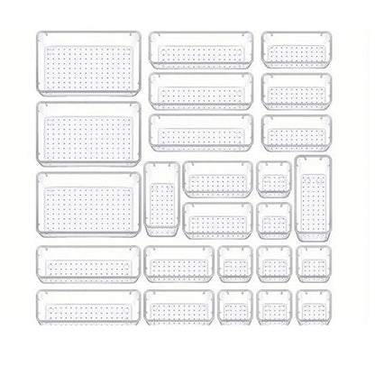 25PCS Transparent Stackable Organizer Set - 4-Size Versatile Desktop & Drawer Divider V888-ELOSUNG45731