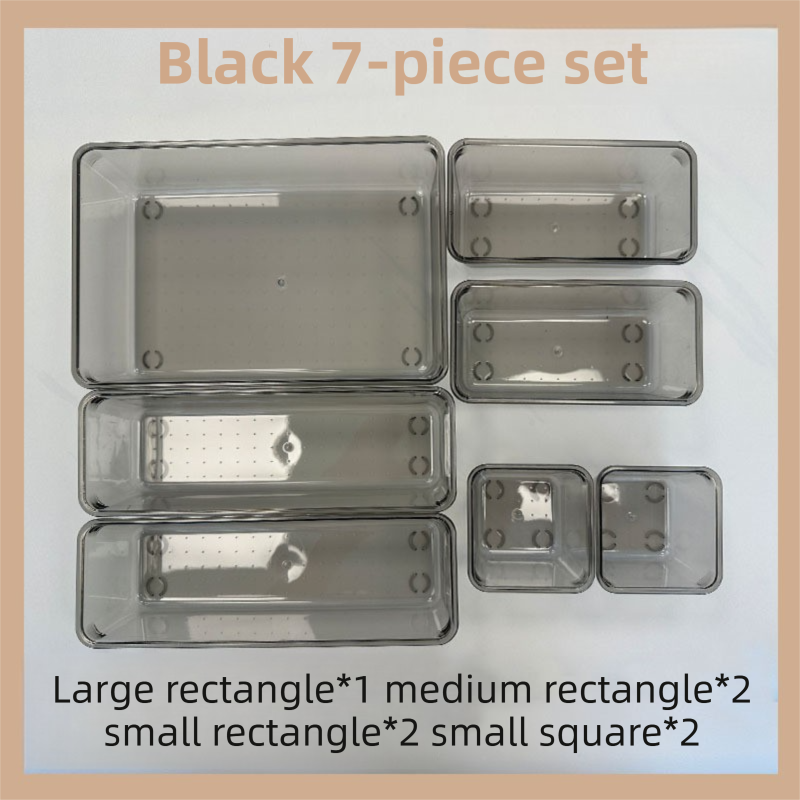 7PCS Black Transparent Stackable Organizer Set - 4-Size Versatile Desktop & Drawer Divider V888-ELOSUNG45736