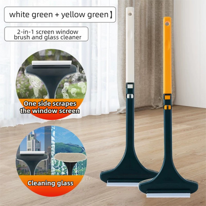 2-Pack 2-in-1 Professional Window Screen Brush & Glass Cleaner - Detachable Long-Handle Squeegee & Scrubber V888-ELOSUNG45749