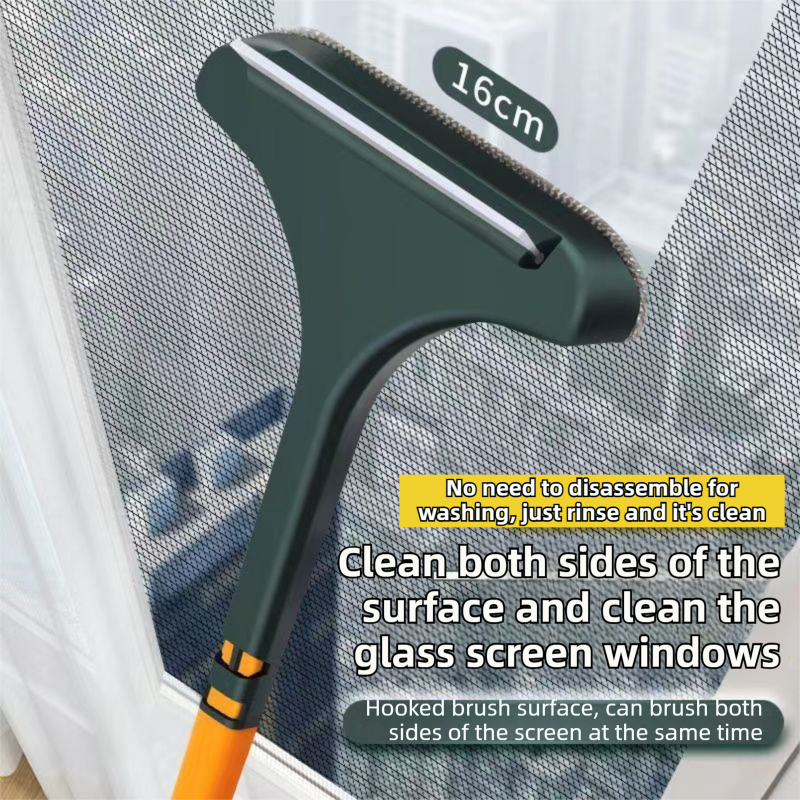 2-Pack 2-in-1 Professional Window Screen Brush & Glass Cleaner - Detachable Long-Handle Squeegee & Scrubber V888-ELOSUNG45749
