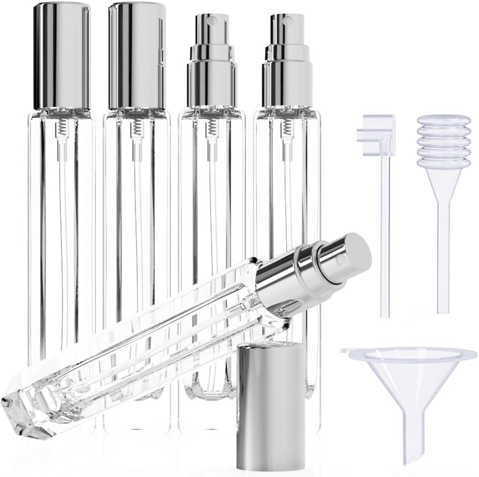 15-Piece/3-Set Sliver Premium Glass Travel Perfume Atomizer Set - 10ml Portable Refillable Sprayers with V888-ELOSUNG45753