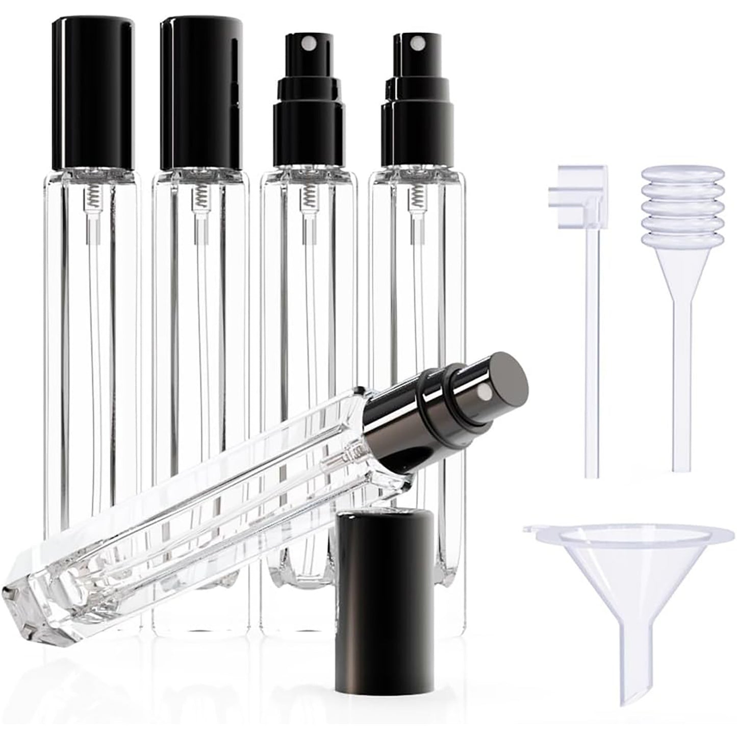 5-Piece Black Premium Glass Travel Perfume Atomizer Set - 10ml Portable Refillable Sprayers with Transfer V888-ELOSUNG45754