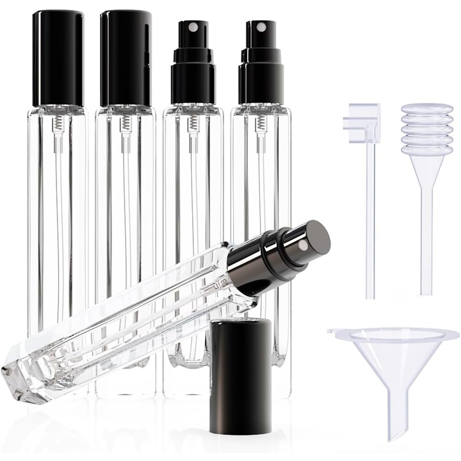 5-Piece Black Premium Glass Travel Perfume Atomizer Set - 10ml Portable Refillable Sprayers with Transfer V888-ELOSUNG45754