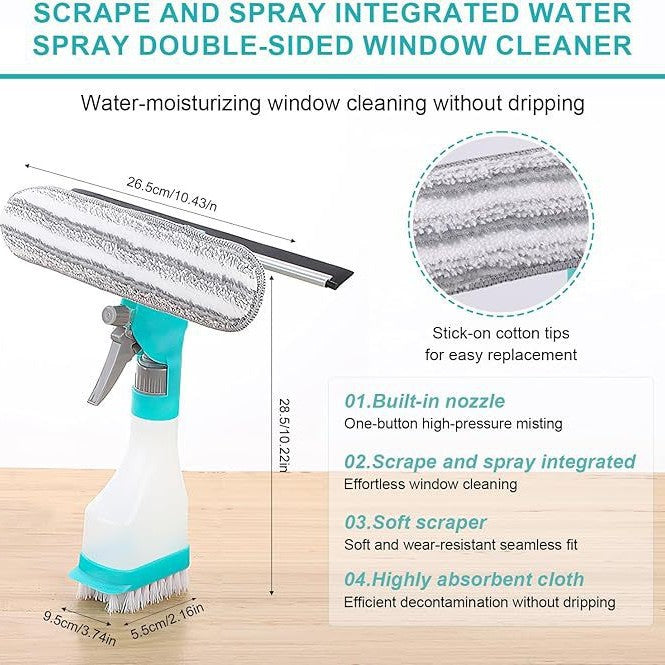 4-in-1 Versatile Window Cleaning Kit - All-in-One Spray, Squeegee, Brush, and Plush Scrubber V888-ELOSUNG45756