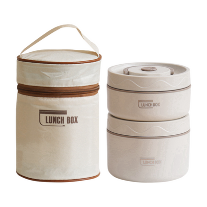 2-Pack Beige 304 Stainless Steel Microwave-Safe Lunch Box Set - Stackable Insulated Bento Containers for V888-ELOSUNG45759