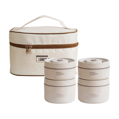 4-Pack Beige 304 Stainless Steel Microwave-Safe Lunch Box Set - Stackable Insulated Bento Containers for V888-ELOSUNG45765
