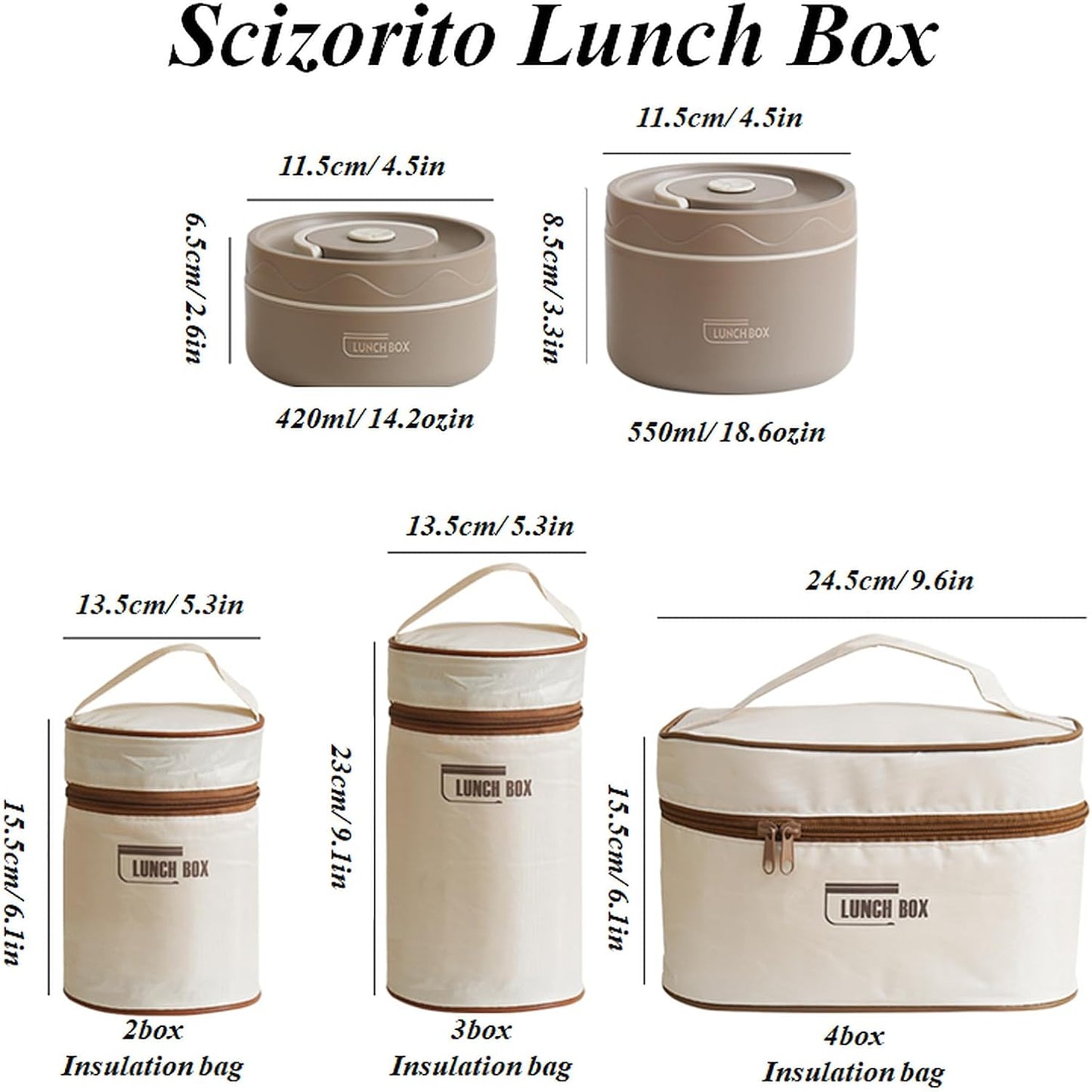 4-Pack Beige 304 Stainless Steel Microwave-Safe Lunch Box Set - Stackable Insulated Bento Containers for V888-ELOSUNG45765