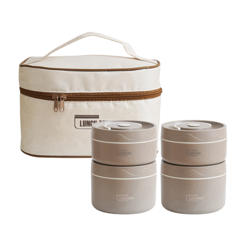 4-Pack Brown 304 Stainless Steel Microwave-Safe Lunch Box Set - Stackable Insulated Bento Containers for V888-ELOSUNG45766