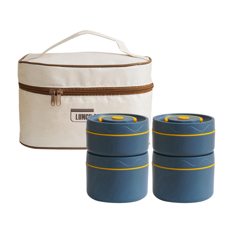4-Pack Blue 304 Stainless Steel Microwave-Safe Lunch Box Set - Stackable Insulated Bento Containers for V888-ELOSUNG45767