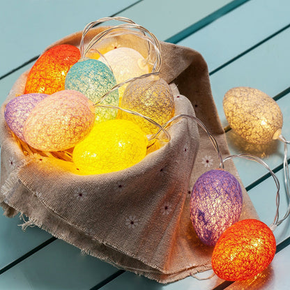 1.5M Easter Cotton Ball Egg String Lights (10 LED) - Colorful Egg-Shaped Fairy Light Holiday Decor V888-ELOSUNG45768