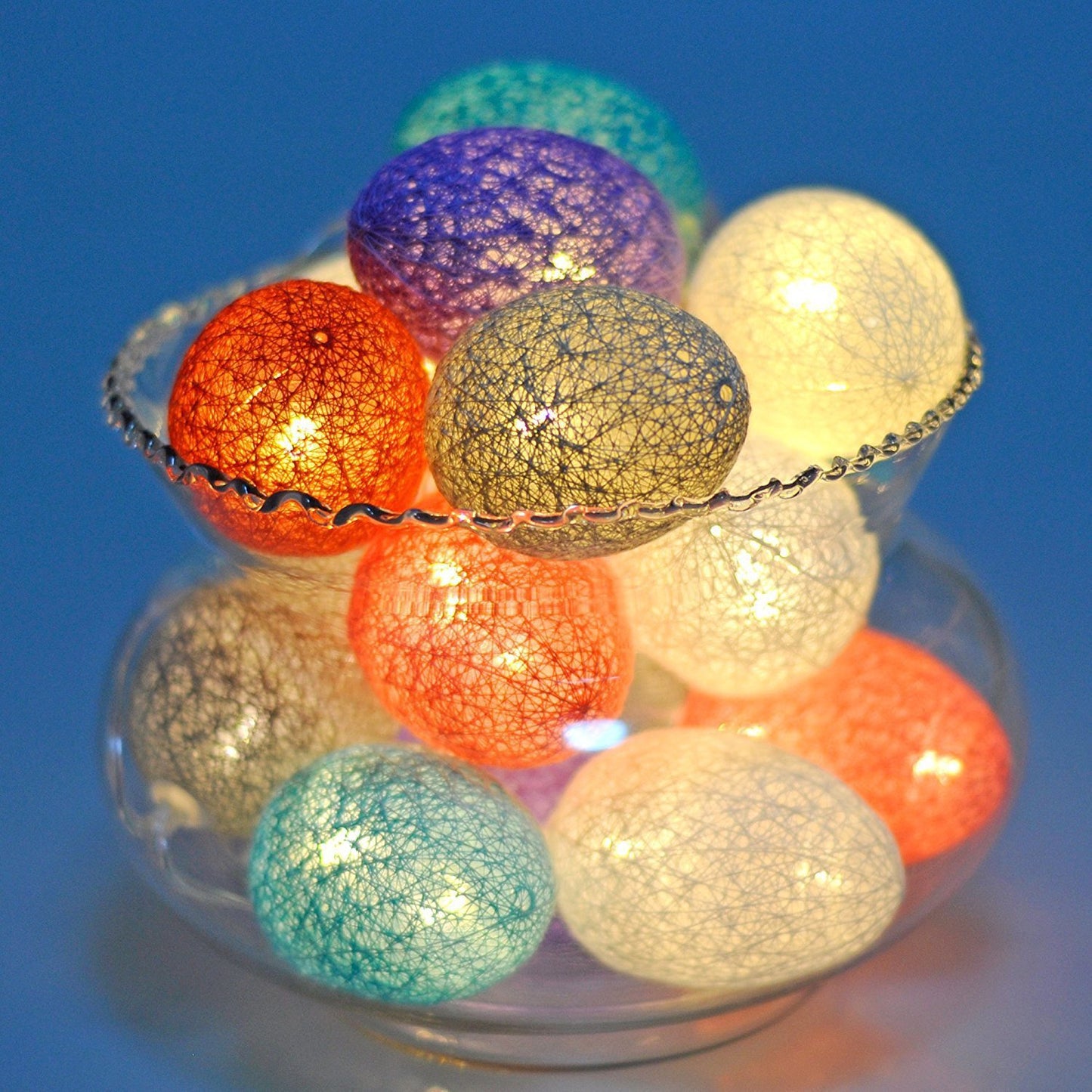 1.5M Easter Cotton Ball Egg String Lights (10 LED) - Colorful Egg-Shaped Fairy Light Holiday Decor V888-ELOSUNG45768