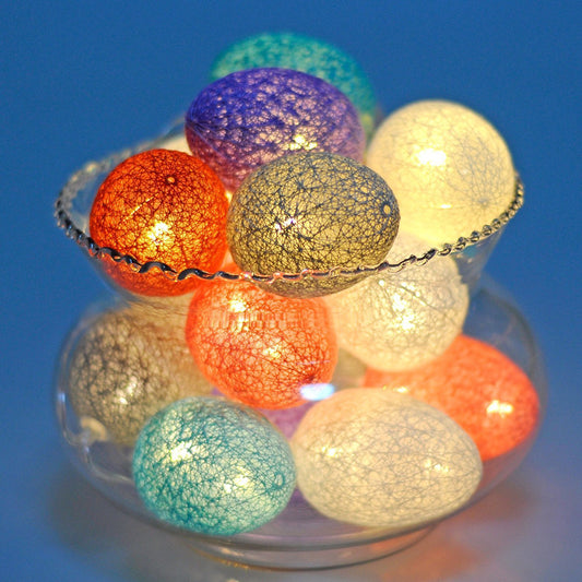 1.5M Easter Cotton Ball Egg String Lights (10 LED) - Colorful Egg-Shaped Fairy Light Holiday Decor V888-ELOSUNG45768