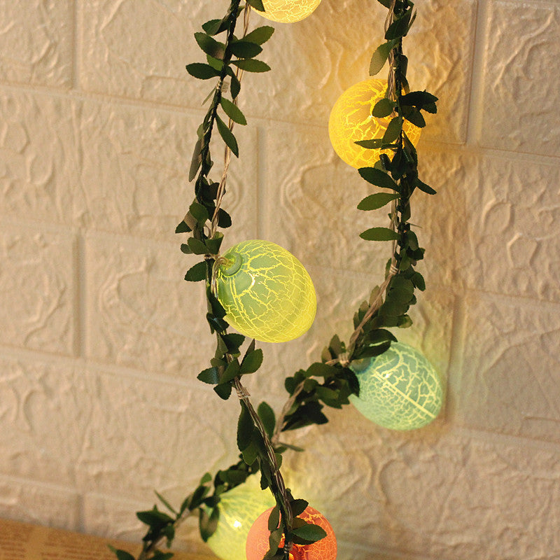 2M Easter Green Leaf & Pastel Egg String Lights (10-LED) - Artificial Vine Fairy Lights for Festival Indoor V888-ELOSUNG45770