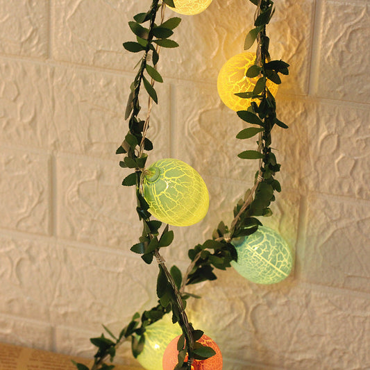 2M Easter Green Leaf & Pastel Egg String Lights (10-LED) - Artificial Vine Fairy Lights for Festival Indoor V888-ELOSUNG45770