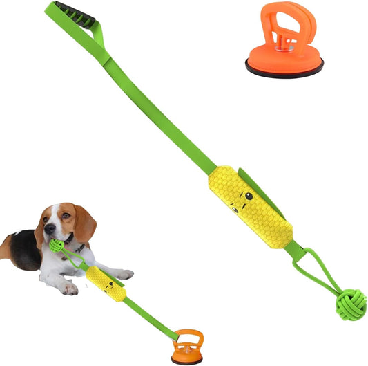 Corn-shaped Tug-of-War Dog Toy with Suction Cup & Chew Rope Knot - Interactive Squeaky Molar Toy for Puppies V888-ELOSUNG45778