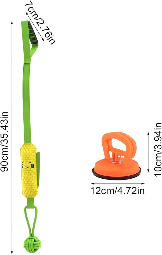 Corn-shaped Tug-of-War Dog Toy with Suction Cup & Chew Rope Knot - Interactive Squeaky Molar Toy for Puppies V888-ELOSUNG45778