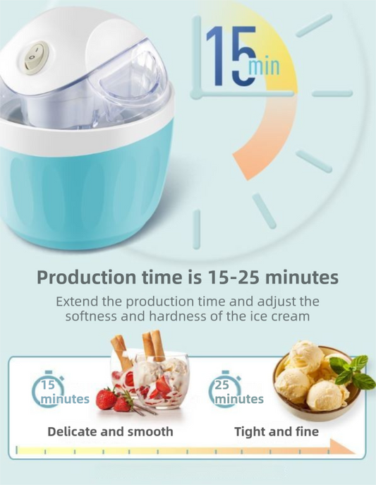 Blue 500ML Compact Electric Ice Cream Maker - Portable Quick Iced Drink Bucket & Soft Serve Machine with V888-ELOSUNG45780
