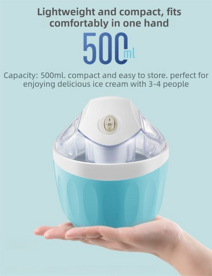 Blue 500ML Compact Electric Ice Cream Maker - Portable Quick Iced Drink Bucket & Soft Serve Machine with V888-ELOSUNG45780