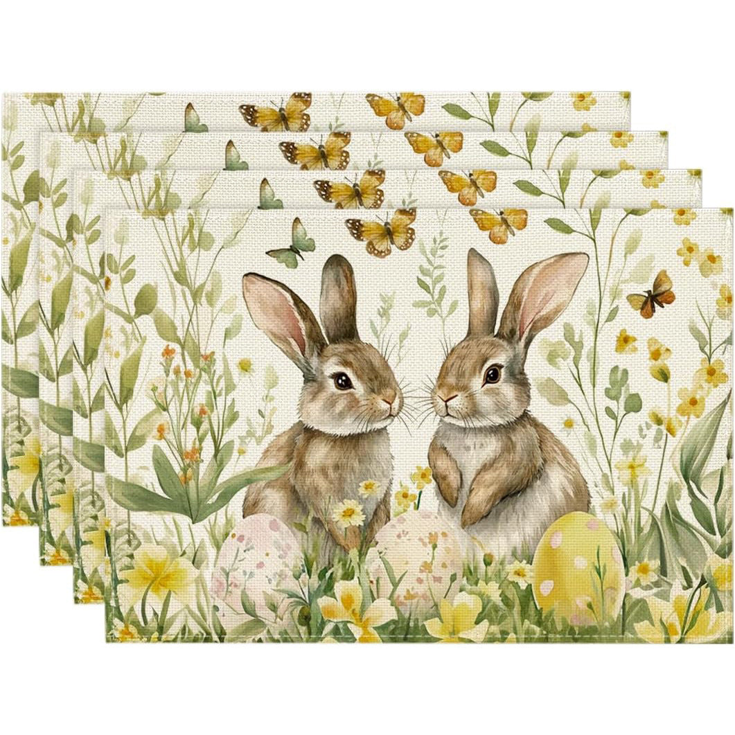 4-Pack Happy Easter Bunny & Egg Placemats - Festive Holiday Table Mats - Stain-Resistant Kitchen Decor for V888-ELOSUNG45781