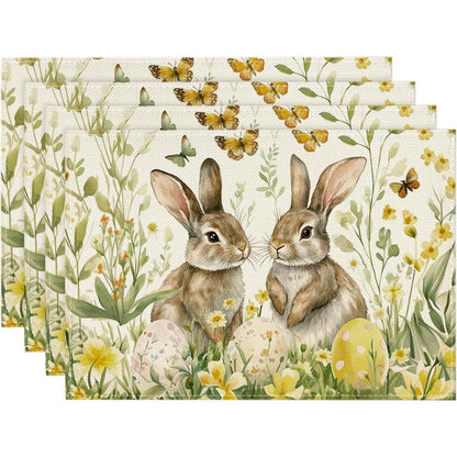 4-Pack Happy Easter Bunny & Egg Placemats - Festive Holiday Table Mats - Stain-Resistant Kitchen Decor for V888-ELOSUNG45781