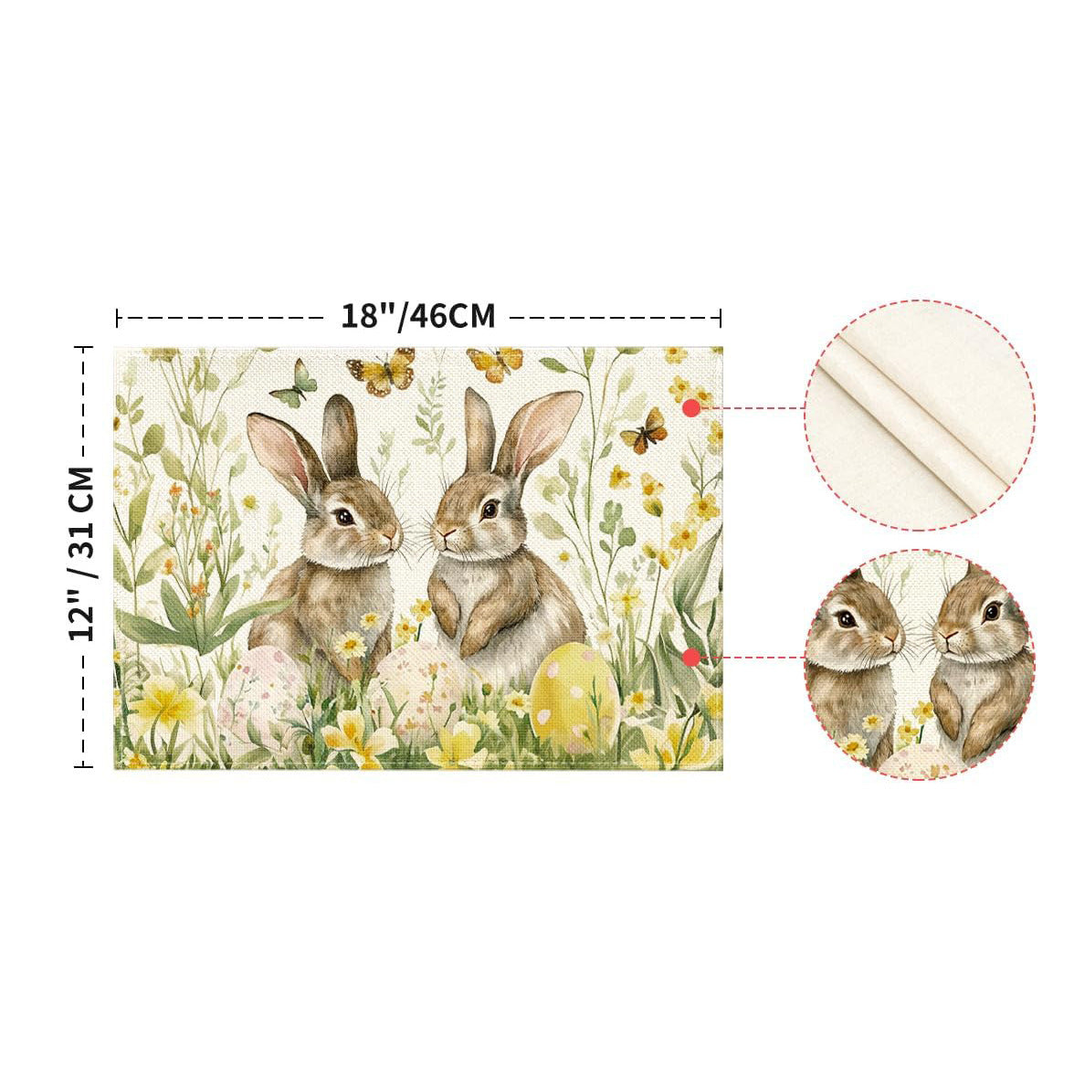 4-Pack Happy Easter Bunny & Egg Placemats - Festive Holiday Table Mats - Stain-Resistant Kitchen Decor for V888-ELOSUNG45781