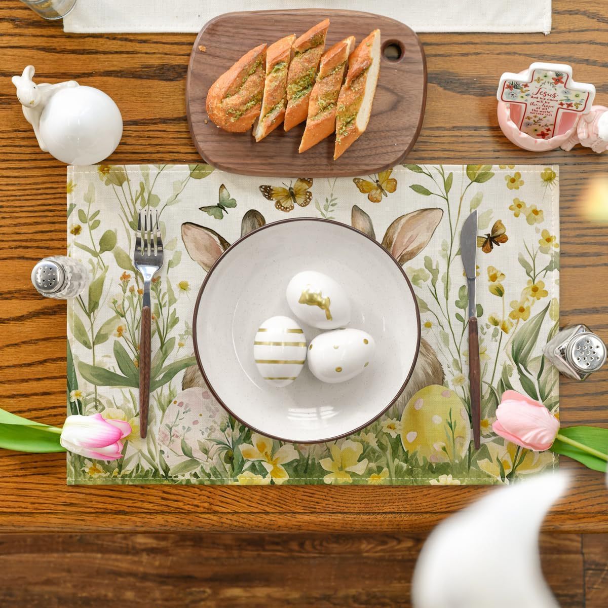 4-Pack Happy Easter Bunny & Egg Placemats - Festive Holiday Table Mats - Stain-Resistant Kitchen Decor for V888-ELOSUNG45781