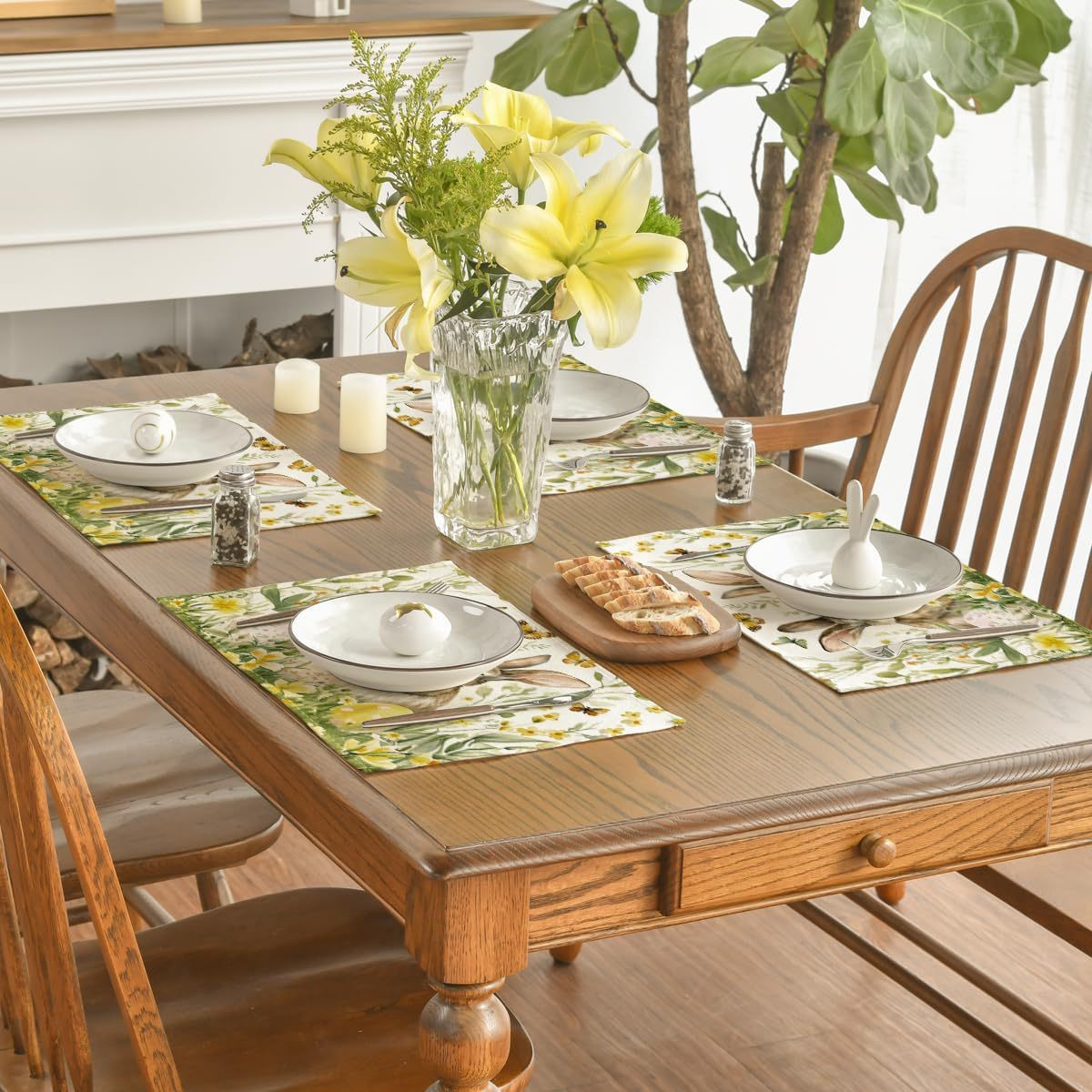 4-Pack Happy Easter Bunny & Egg Placemats - Festive Holiday Table Mats - Stain-Resistant Kitchen Decor for V888-ELOSUNG45781