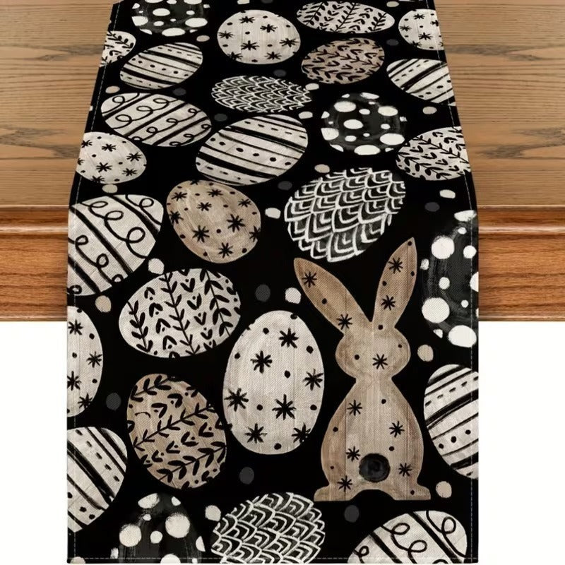 33 x 183 CM Festive Easter Linen Table Runner - Cartoon Bunny Table Runner & Stain-Resistant Primitive Home V888-ELOSUNG45784