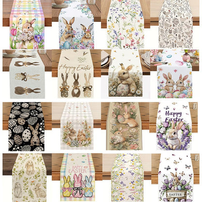 33 x 183 CM Festive Easter Linen Table Runner - Cartoon Bunny Table Runner & Stain-Resistant Primitive Home V888-ELOSUNG45786