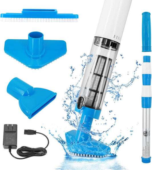 Blue and White Cordless Underwater Pool Vacuum with 3 Cleaning Heads & 164cm Extended Reach - Rechargeable V888-ELOSUNG45789