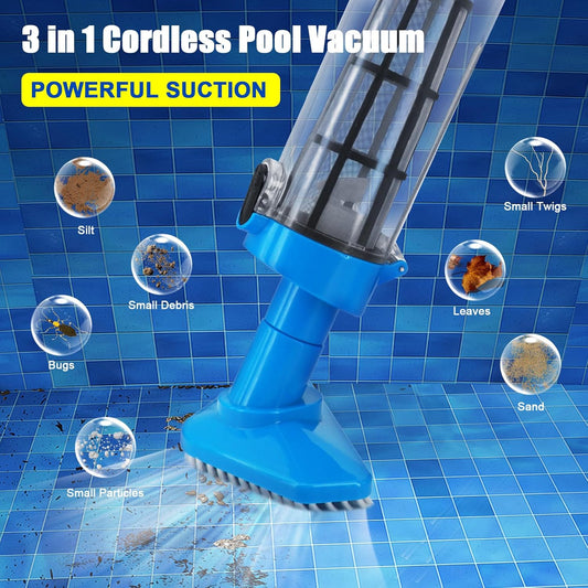 Blue and White Cordless Underwater Pool Vacuum with 3 Cleaning Heads & 164cm Extended Reach - Rechargeable V888-ELOSUNG45789