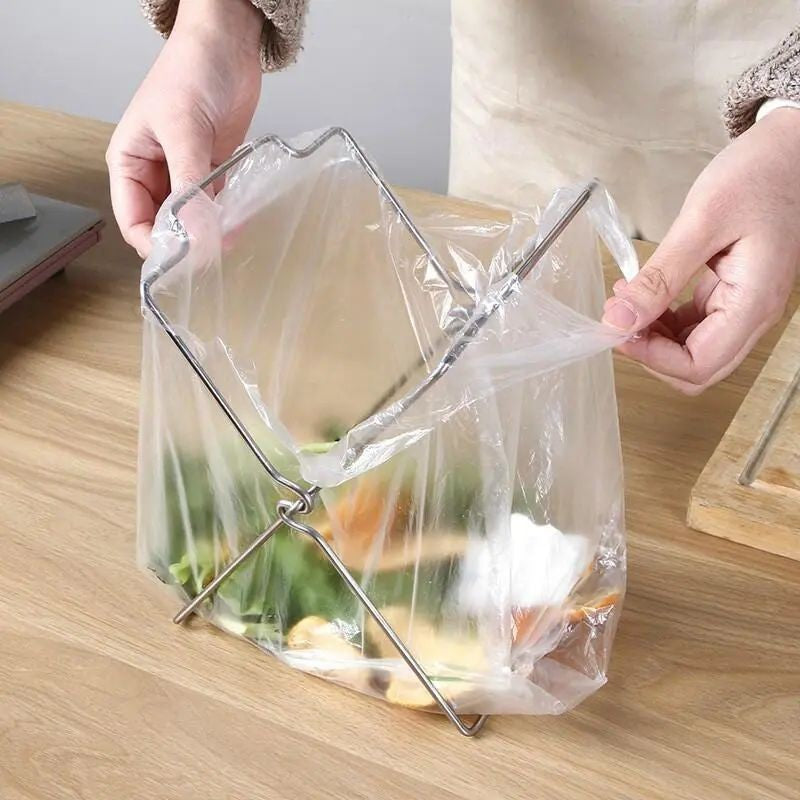 2-Pack Foldable Stainless Steel Trash Bag Holder (17 x 21 CM) - Multi-Functional Kitchen Countertop Organizer V888-ELOSUNG45793