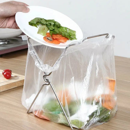 2-Pack Foldable Stainless Steel Trash Bag Holder (21 x 26 CM) - Multi-Functional Kitchen Countertop Organizer V888-ELOSUNG45794