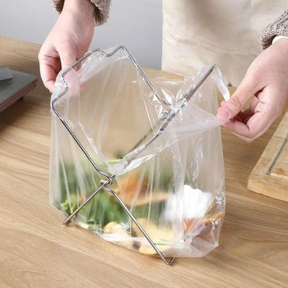 2-Pack Foldable Stainless Steel Trash Bag Holder (21 x 26 CM) - Multi-Functional Kitchen Countertop Organizer V888-ELOSUNG45794