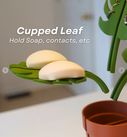 2 Set Mirror-Mount Half-Leaf Monstera Bathroom Organizer (Vase + 3 Leaves) - Decorative Home Vanity Set V888-ELOSUNG45799