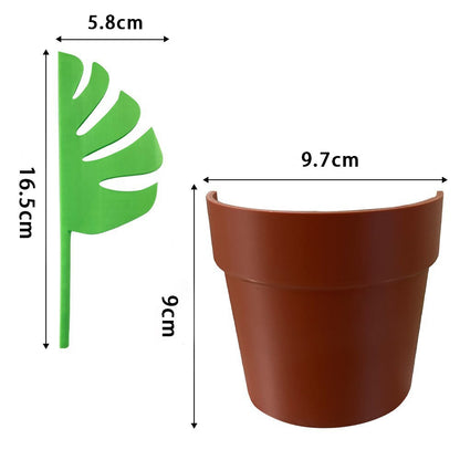 2 Set Mirror-Mount Half-Leaf Monstera Bathroom Organizer (Vase + 3 Leaves) - Decorative Home Vanity Set V888-ELOSUNG45799