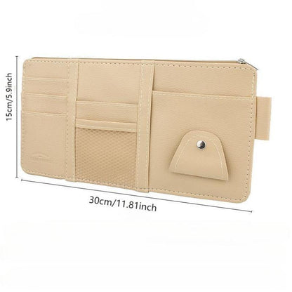 Blue Premium Leather Car Sun Visor Organizer - Secure Zippered Storage Pouch with Card, Document & Eyewear V888-ELOSUNG45809