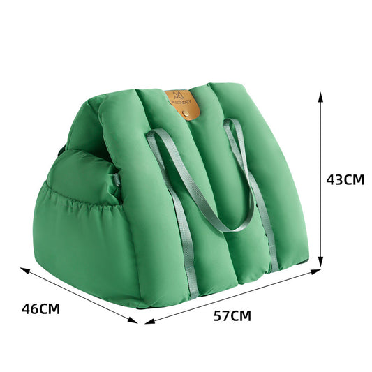 Green 2-in-1 Fluffy Travel Cat Bed & Car Safety Seat - Enclosed Windproof Pet Carrier with Reversible V888-ELOSUNG45811
