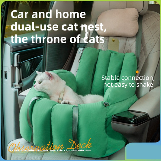 Green 2-in-1 Fluffy Travel Cat Bed & Car Safety Seat - Enclosed Windproof Pet Carrier with Reversible V888-ELOSUNG45811