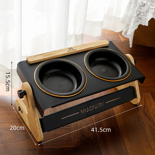 Black Elevated Adjustable (9-14CM) Double Ceramic Bowls Pet Diner - Ergonomic 270 degrees Tilt Controlled V888-ELOSUNG45815