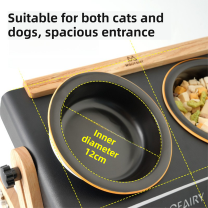 Black Elevated Adjustable (9-14CM) Double Ceramic Bowls Pet Diner - Ergonomic 270 degrees Tilt Controlled V888-ELOSUNG45815