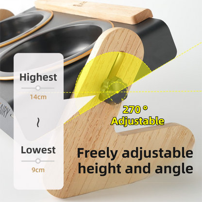 Black Elevated Adjustable (9-14CM) Double Ceramic Bowls Pet Diner - Ergonomic 270 degrees Tilt Controlled V888-ELOSUNG45815
