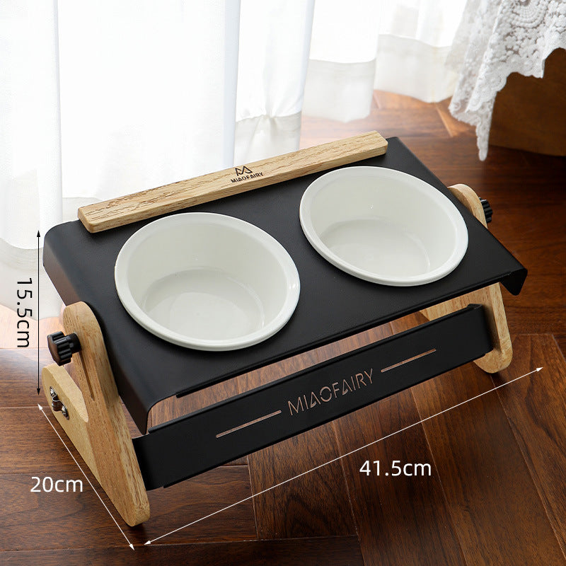 White Elevated Adjustable (9-14CM) Double Ceramic Bowls Pet Diner - Ergonomic 270 degrees Tilt Controlled V888-ELOSUNG45816