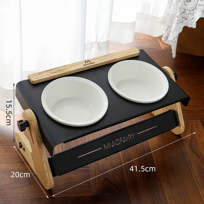 White Elevated Adjustable (9-14CM) Double Ceramic Bowls Pet Diner - Ergonomic 270 degrees Tilt Controlled V888-ELOSUNG45816